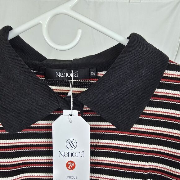 Long Sleeve Buttoned Down Crew Collar Shirt Women's XL Striped Knit Stretch - Picture 4 of 8